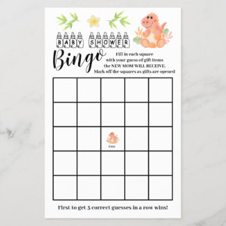 Dinosaur Baby Dusche Bingo Game Card Flyer