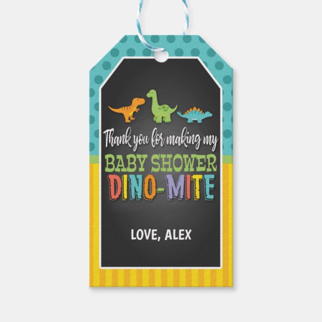 Dinosaur Baby Dusche Gevor Tag Geschenkanhänger (Vorderseite)