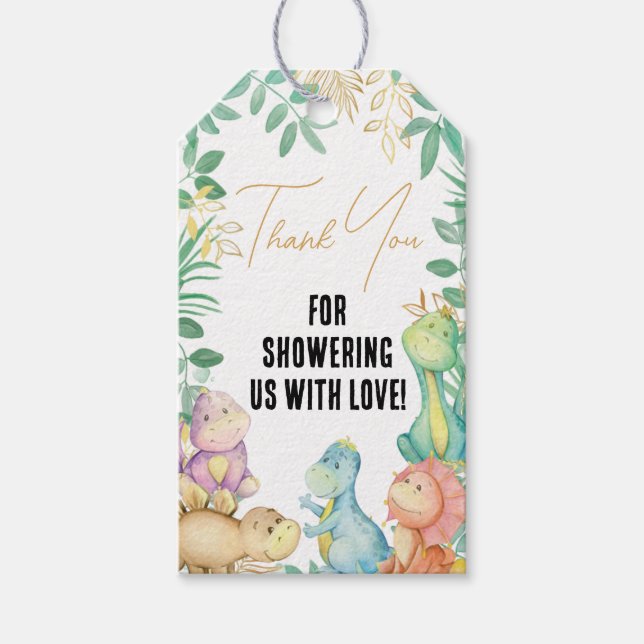 Dinosaur Baby Dusche Vielen Dank für Ihre Unterstü Geschenkanhänger (Vorderseite)