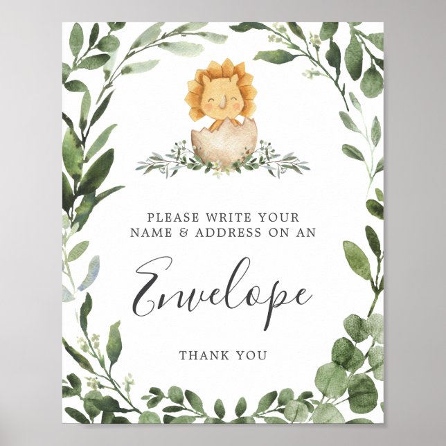 Dinosaur Baby Duwer Address Envelope Zeichen Poster (Vorne)