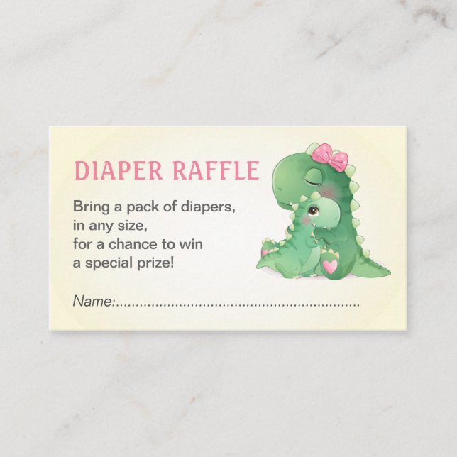 Dinosaur Baby Girl Duwer Diaper Raffle Ticket Begleitkarte (Vorderseite)