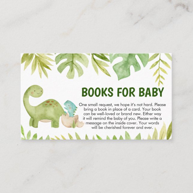 Dinosaur Baby Shower Books for Baby Visitenkarte (Vorderseite)