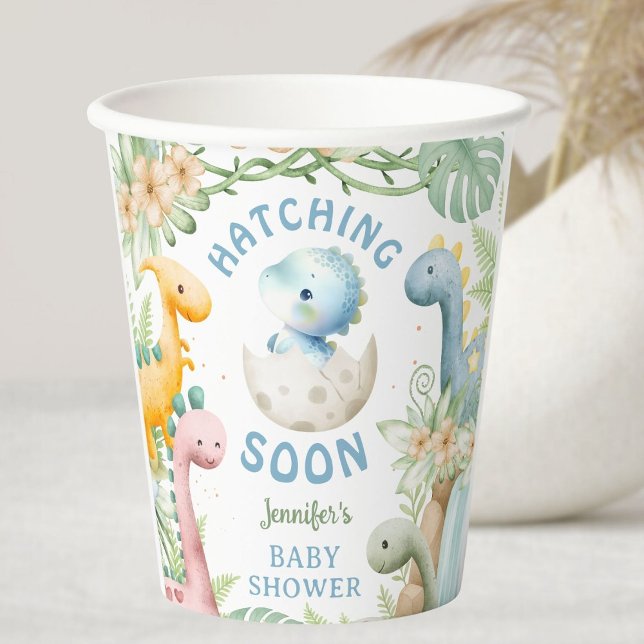 Dinosaur Baby Shower Boy Blue Dino Pappbecher (Von Creator hochgeladen)