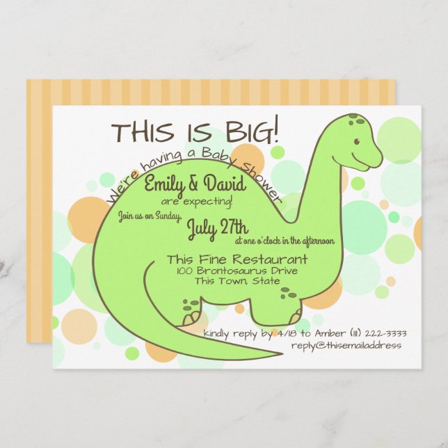 Dinosaur Baby Shower Brontosaurus Einladung (Vorne/Hinten)