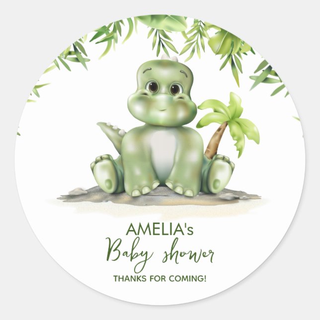 Dinosaur Baby Shower Classic Round Sticker (Vorderseite)