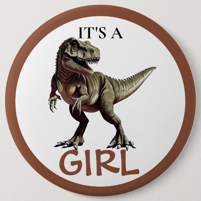 Dinosaur Baby Shower Girl Button (Vorderseite)