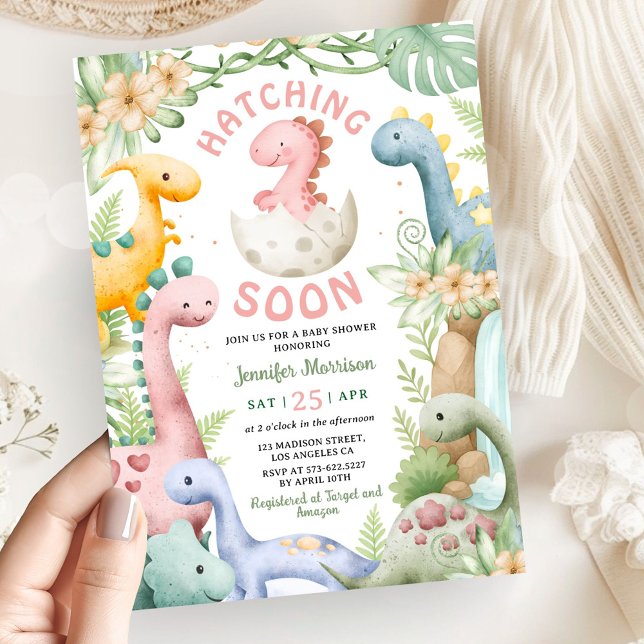 Dinosaur Baby Shower Girl Pink Dino  Einladung (Von Creator hochgeladen)