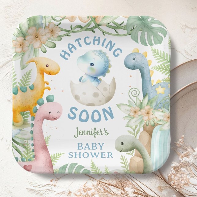 Dinosaur Baby Shower Junge Blaues Dino Pappteller (Von Creator hochgeladen)