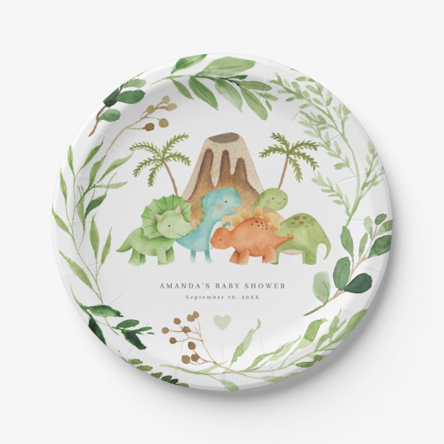 Dinosaur-Baby-Shower-Papierplatten Pappteller (Vorderseite)