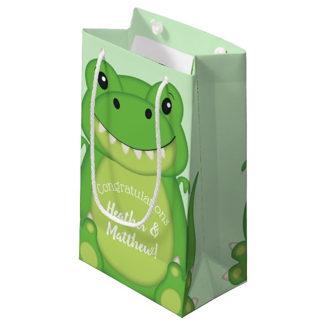 Dinosaur Baby Shower T-Rex Kleine Geschenktüte (Vorderseite Schrägansicht)