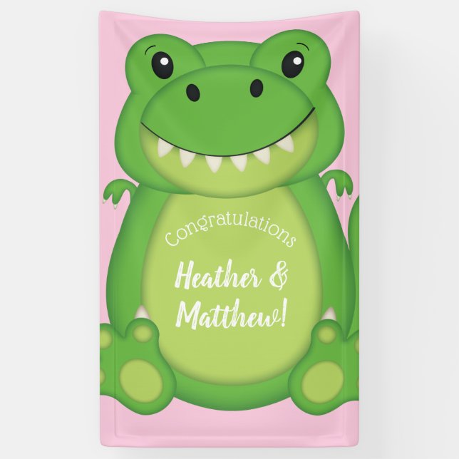 Dinosaur Baby Shower T-Rex Pink Girl Banner (Vertikal)