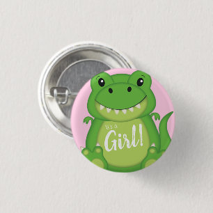 Dinosaur Baby Shower T-Rex Pink Girl Button