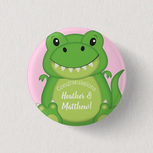 Dinosaur Baby Shower T-Rex Pink Girl Button (Vorderseite)