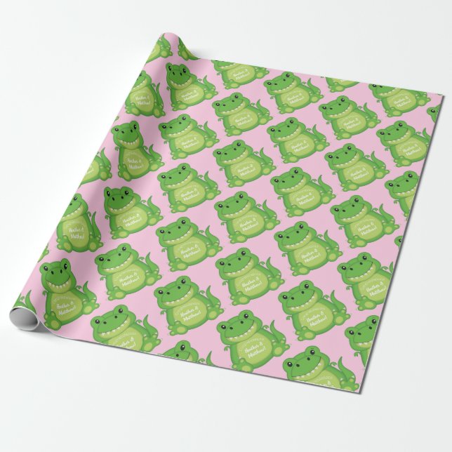 Dinosaur Baby Shower T-Rex Pink Girl Geschenkpapier (Ungerollt)