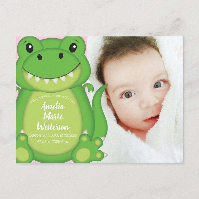 Dinosaur Baby Shower T-Rex Pink Girl Postkarte (Vorderseite)