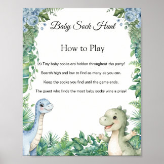 Dinosaur Baby Sock Hunt Baby Shower Spielschild Poster
