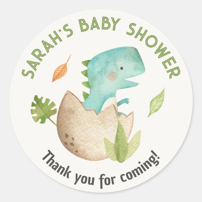 Dinosaur Babydusche bevorzugt Stickers Wasserfarbe (Vorderseite)