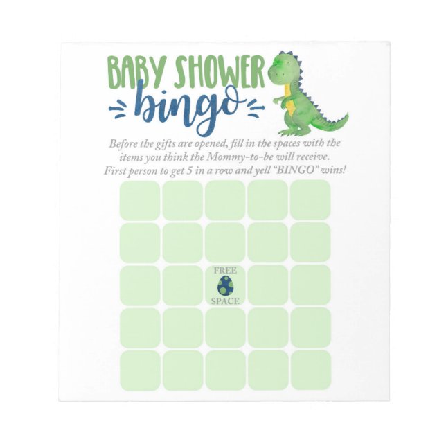 Dinosaur Babydusche Bingokarte Notepad Notizblock (Vorderseite)