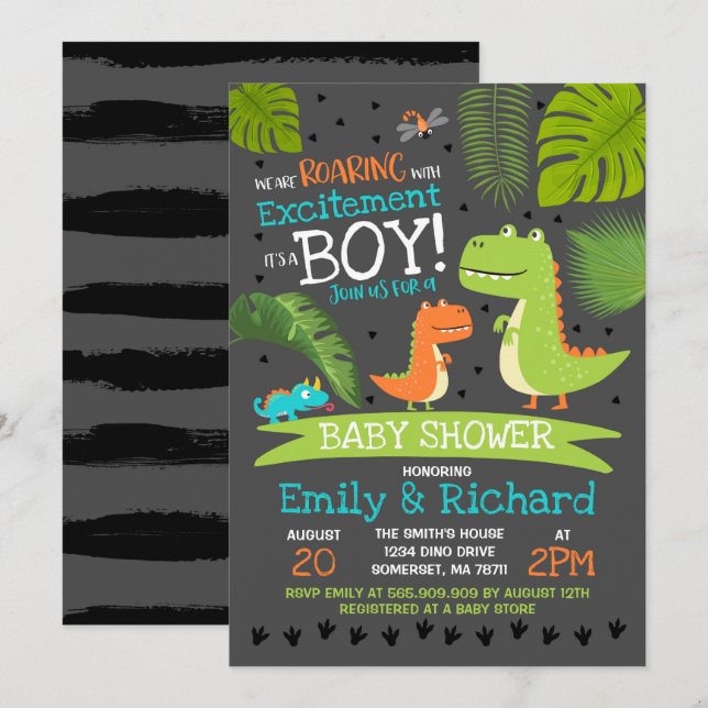 Dinosaur Babydusche Einladung T-Rex Babydusche (Vorne/Hinten)