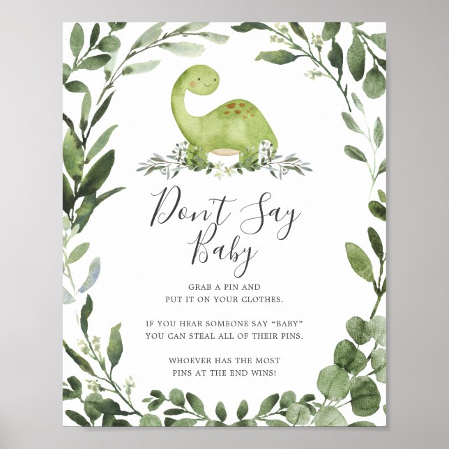 Dinosaur Babydusche Sage kein Baby-Zeichen Poster (Vorne)