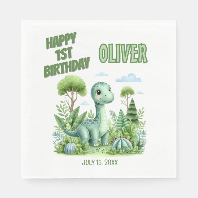 Dinosaur Baby's 1. Geburtstag Serviette (Vorderseite)