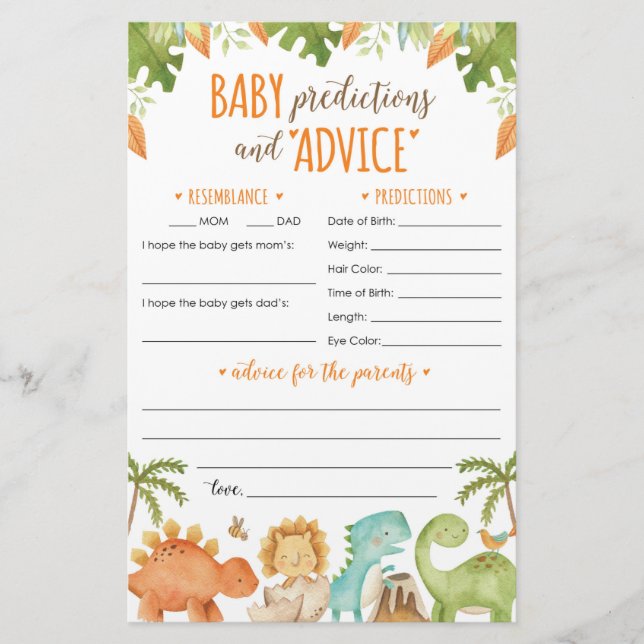 Dinosaur-Babyvoraussagen und Advice-Card Briefpapier (Vorderseite)