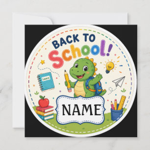 Dinosaur-Back-to-School-Bucheigner-Etikett Einladung