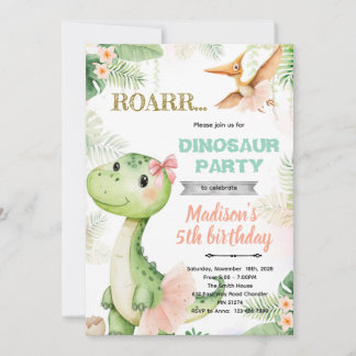 Dinosaur ballerina birthday party invitation einladung