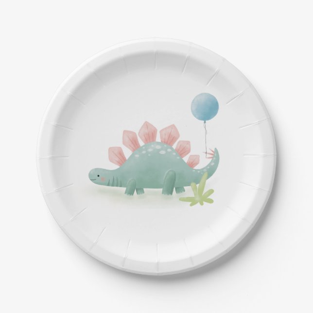 Dinosaur Balloon Kid's Birthday Paper Plate Pappteller (Vorderseite)