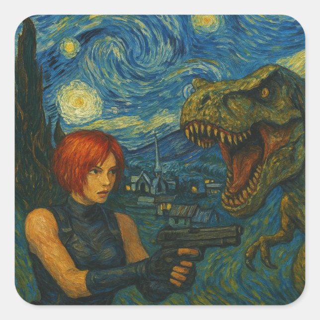 Dinosaur Battle Starry Night Sticker (Vorderseite)