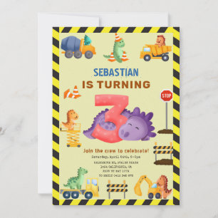Dinosaur-Bau-Dino-Crew 3. Geburtstag Einladung