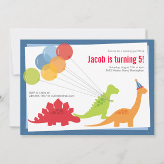 Dinosaur Birthday Balloons Blue Red Party Einladung