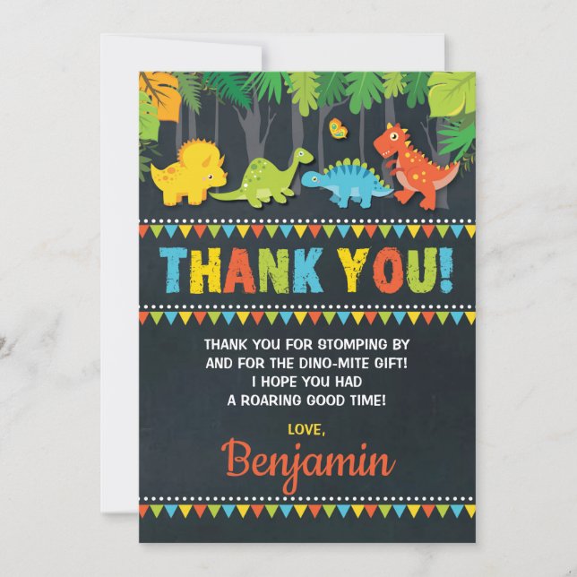 Dinosaur Birthday Danke, Card Roar Party Chalk Einladung (Vorderseite)