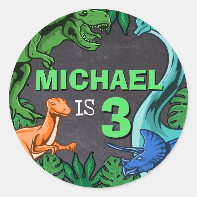 Dinosaur Birthday Dino Trex Prähistorische Kinder Runder Aufkleber (Vorderseite)