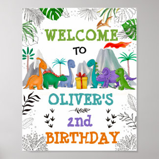 Dinosaur Birthday Dschungel Blätter Party Willkomm Poster
