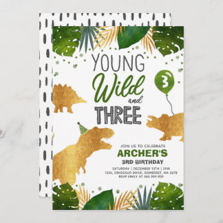 Dinosaur Birthday Einladen Wild und Drei-Dino-Part Einladung