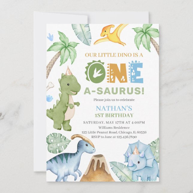 Dinosaur Birthday Einladung (Vorderseite)
