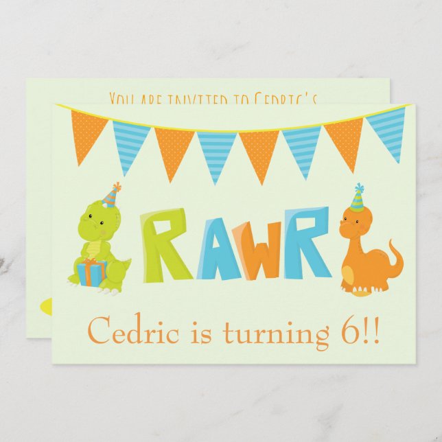 Dinosaur Birthday Einladung (Vorne/Hinten)