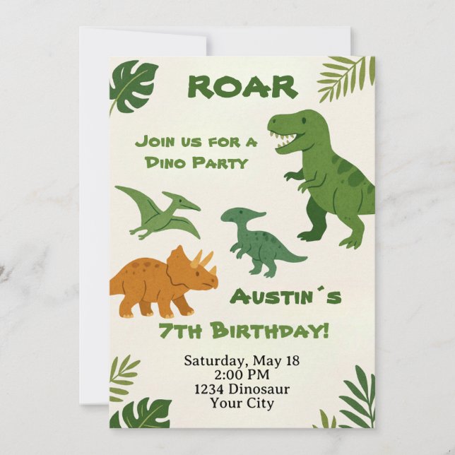 Dinosaur Birthday Einladung (Vorderseite)
