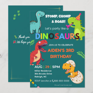 Dinosaur Birthday Einladung - Bearbeitbar   Flachw