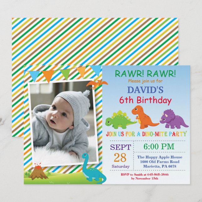Dinosaur Birthday Einladung Dino Party (Vorne/Hinten)