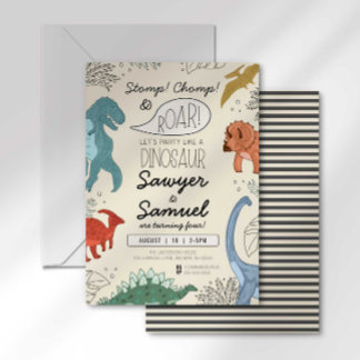 Dinosaur Birthday Einladung für Twins