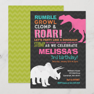 Dinosaur Birthday Einladung Girl Dinosaur Party