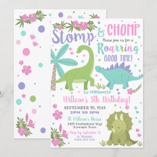 Dinosaur Birthday Einladung Girl Pink Dinosaur