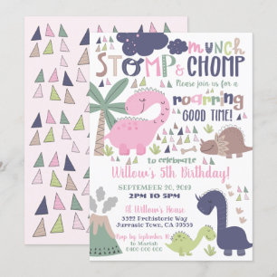 Dinosaur Birthday Einladung Girl Pink Dinosaur