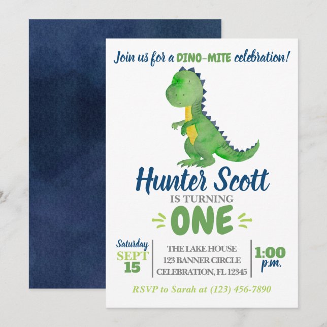 Dinosaur Birthday Einladung - T-Rex Einladung (Vorne/Hinten)