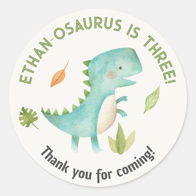 Dinosaur Birthday Favor Stickers Boy Trex (Vorderseite)