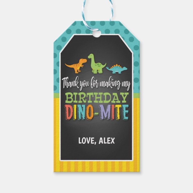 Dinosaur Birthday Favor Tag Geschenkanhänger (Vorderseite)