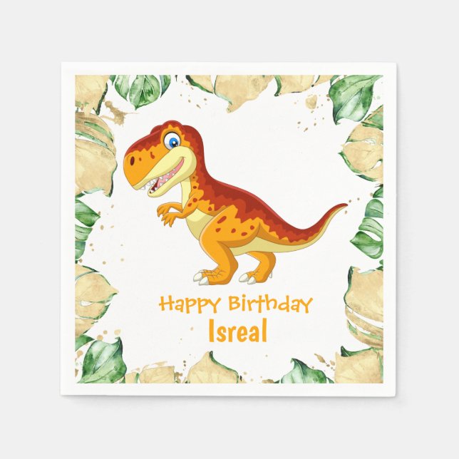 Dinosaur BIRTHDAY Gold Serviette (Vorderseite)