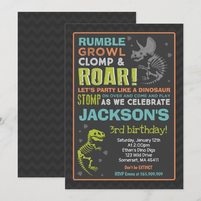 Dinosaur Birthday Invitation Dinosaur Fossil Party Einladung (Vorne/Hinten)